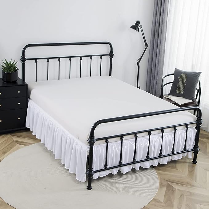 Bed Skirt Twin Size Ruffled Bed Skirt with Split Corners | 18 Inch Drop Dust Ruffle Bed Skirt with Platform, White