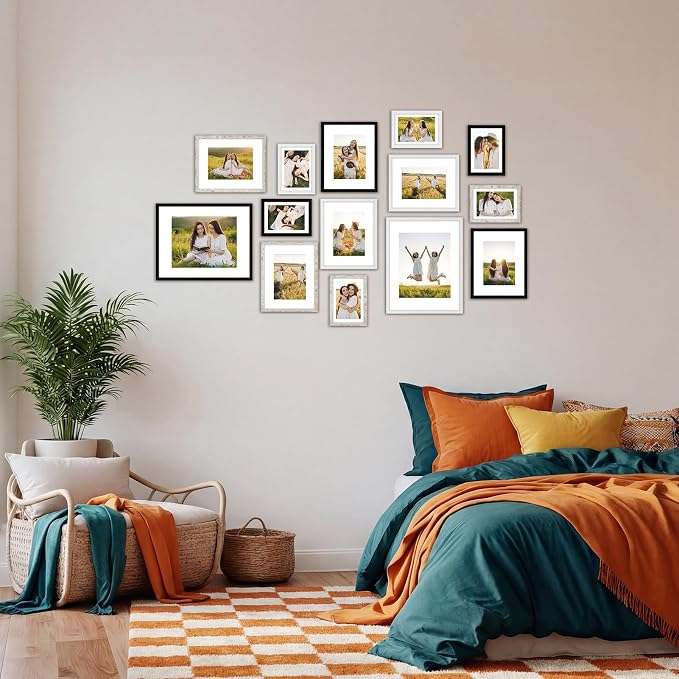 Giftgarden 14 Pack Mixed Color Picture Frames Set, 2pcs 11x14 Matted for 8x10, 6pcs 8x10 Matted for 5x7, 6pcs 5x7 Matted for 4x6, Gallery Frame Collage for Wall or Tabletop Display