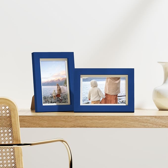 Vittanly 4x6 Picture Frames Set of 9 for Wall or Tabletop Display, Blue | Display Pictures 3.5x5 with Mat or 4x6 without Mat, Small Photo Frames, Engineered Wood with Shatter Resistant Plexiglass