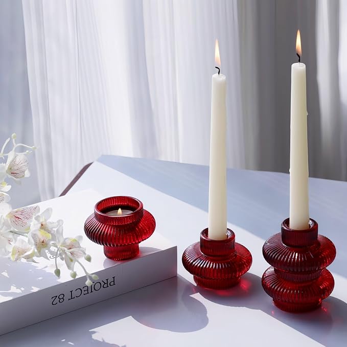 VOHO 6pcs Red Candlestick Holders for Valentines Day Christmas Decorations