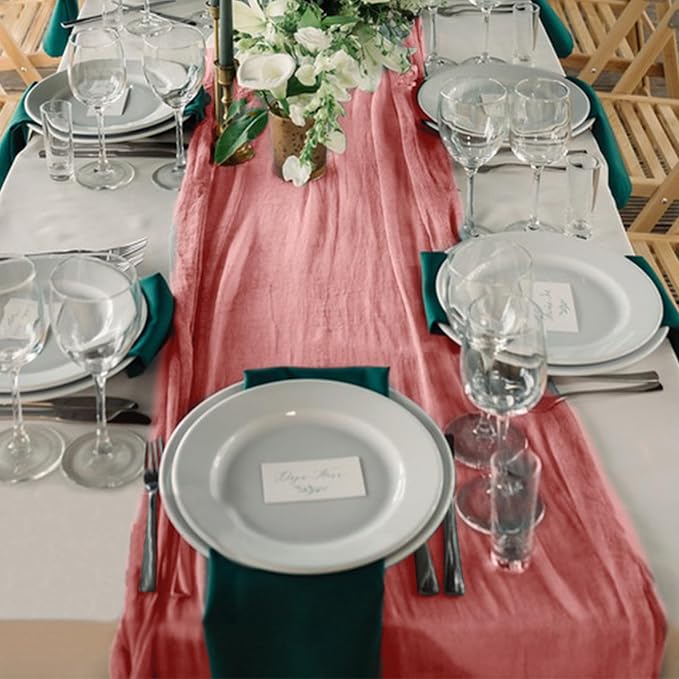 6 Pack Cheesecloth Table Runner 10Ft Christmas Gauze Boho Table Runners for Wedding Decor Bridal Shower Decorations Baby Shower Party(35" x 120")