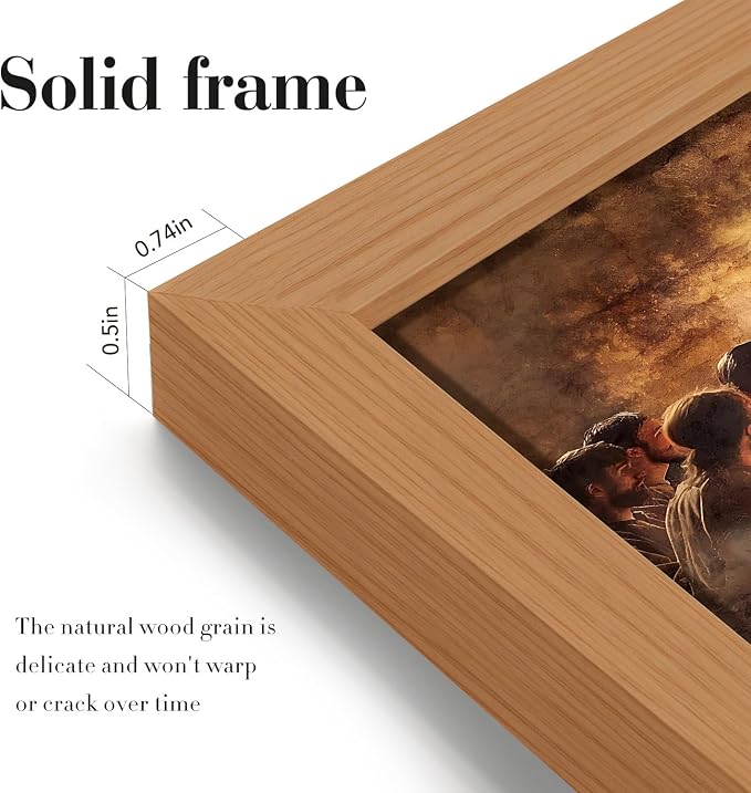 AUUAUU The Last Supper Wall Art, Wood Framed Jesus Religious Canvas Painting, Vintage Christian Wall Decor for Living Room Bedroom, 16x24 Inches Ready to Hang