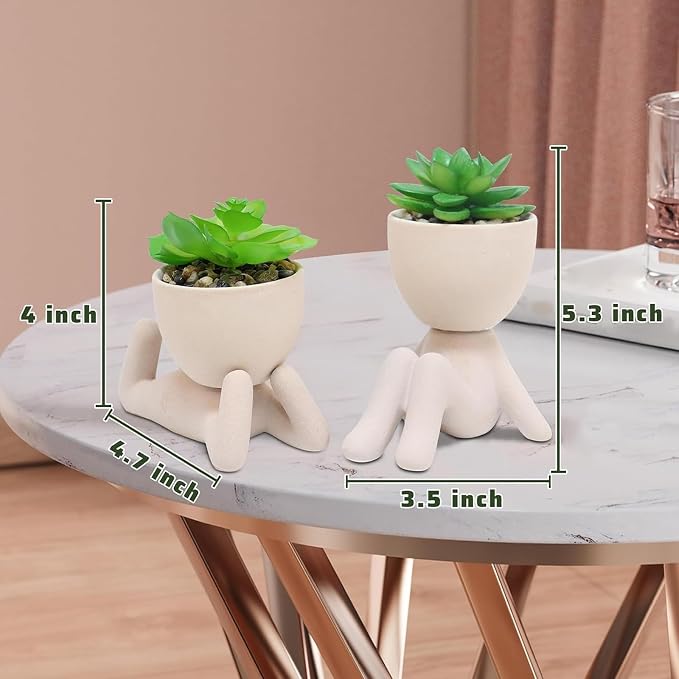 Zerzsy 2PCS Cute Artificial Succulent Plants with Creative Human Shaped Pots, Desk Decoration Artificial Fake Plants Indoor for Home Office Decoration(Cream Color)