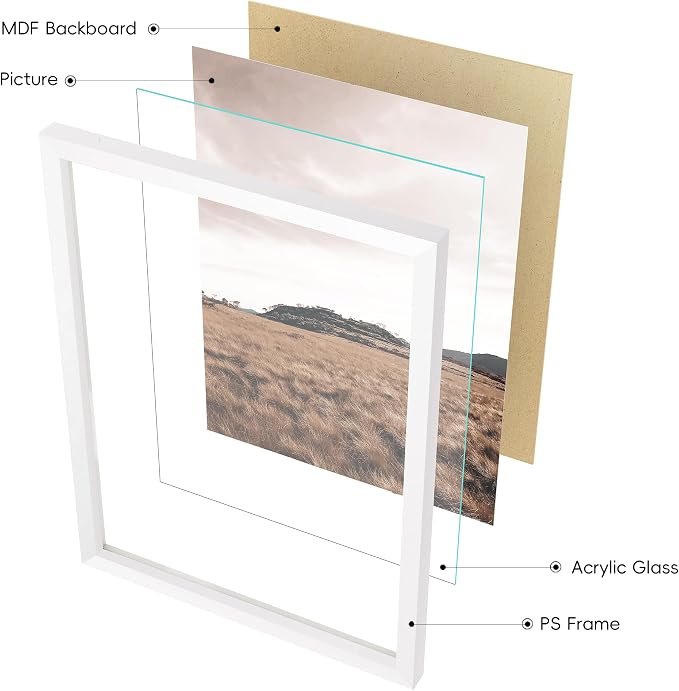 Gallery Wall Frame Set, 8 Pack Neutral Wall Decor, White, Small | Minimalist Collage Picture Frames Wall Art for Living Room, Entryway, Stairway, Bedroom, Assorted Size