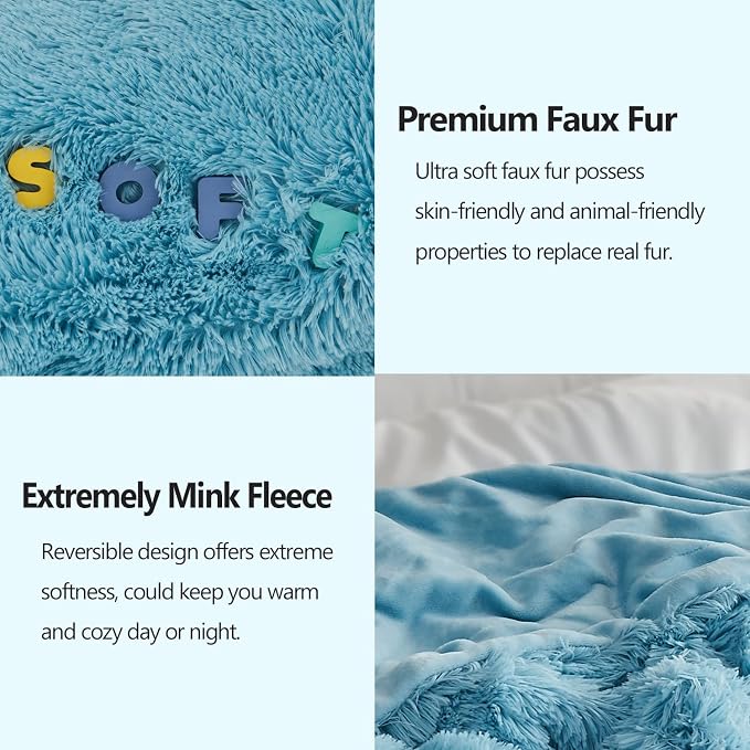 GONAAP Fuzzy Faux Fur Throw Blanket for Couch, Sky Blue, 50"x60" | Warm Cozy Plush Shaggy Decorative Reversible Thick Non-Heated Fleece Blanket for Sofa Bed, Gift for Women Men, All Season Use
