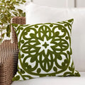 Alysheer Embroidered Decorative Throw Pillow Cover 20"x 20", Boho Mandala Modern Thick Embroidery Pattern, Durable Cotton Canvas Soft Cushion Case for Sofa Couch Bed Living Room (Olive Green)