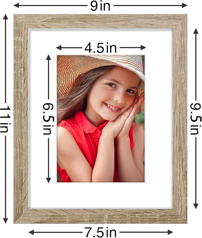 Vittanly 8x10 Picture Frames Set of 9, Wall & Tabletop, Light Wood | Display Pictures 5x7 with Mat or 8x10 without Mat, Small Photo Frames, Engineered Wood with Shatter Resistant Plexiglass