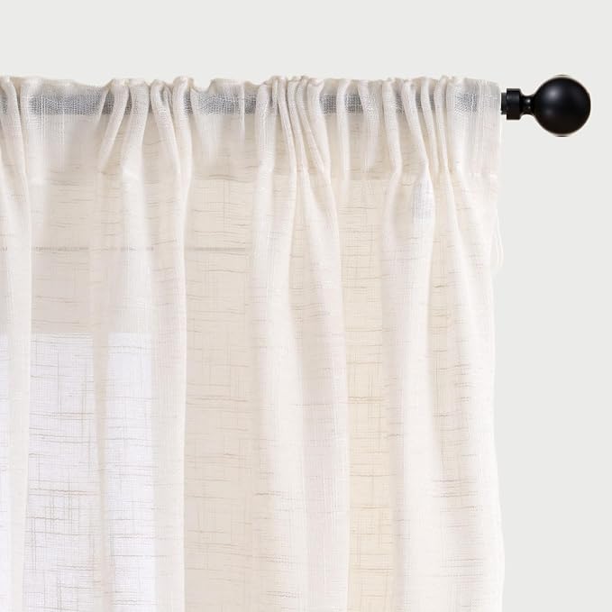 YoungsTex Extra Long Linen Curtains 102 Inch Length for Living Room - Semi Sheer Drapes Light Filtering with Rod Pocket Back Tab Rustic Lightweight for Bedroom Windows, 2 Panels, 52 X 102 Inch