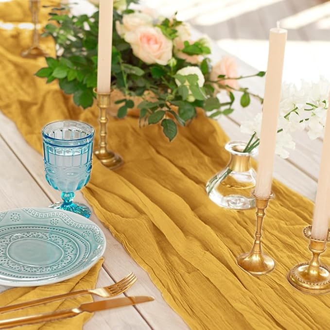 6 Pack Cheesecloth Table Runner 10Ft Christmas Gauze Boho Table Runners for Wedding Decor Bridal Shower Decorations Baby Shower Party(35" x 120")