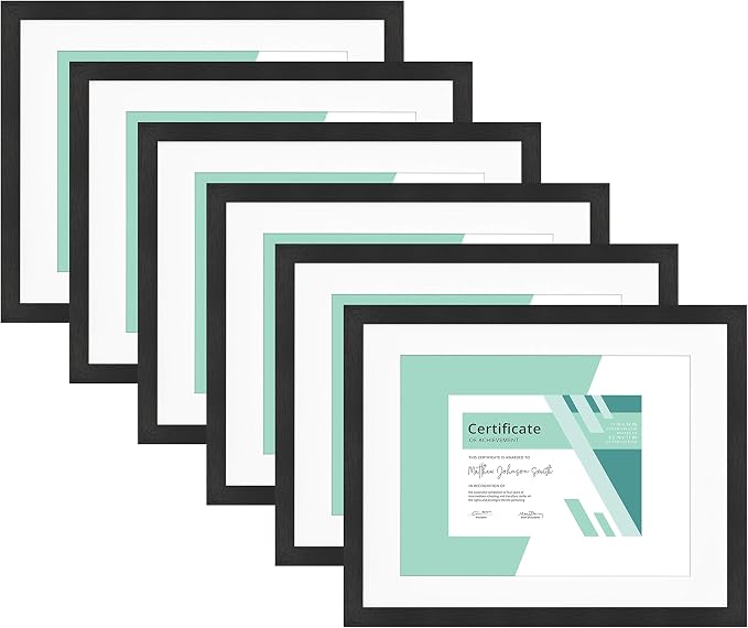 MCS Gallery Essential 11x14 Matted Diploma Frame with 8.5x11 Opening, Black Picture Frame for Gallery Wall, Documents, Awards & Certificates (6-Pack)