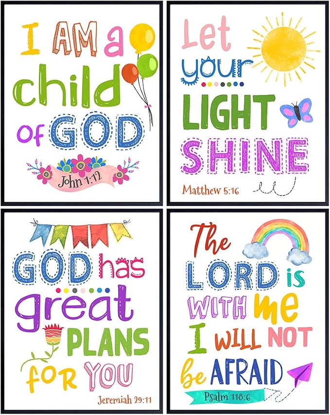Religious Bible Verse Wall Art - LARGE 11X14 - Christian Decor for Kids Room, Boys, Girls Bedroom - Catholic Scripture Gifts for Women - Aesthetic Wall Collage Kit - Positive Inspirational Quotes