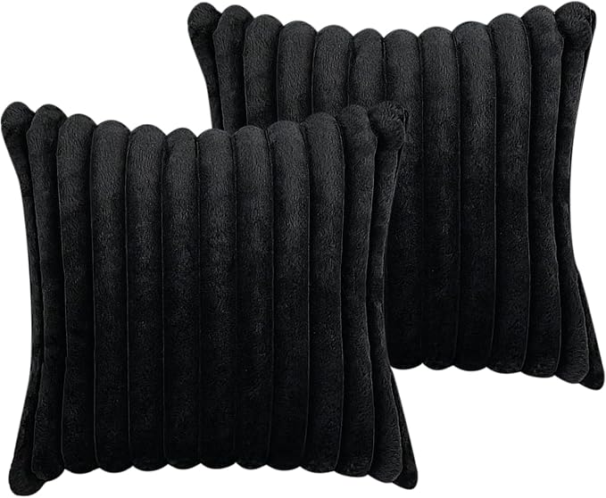 COTEY 20x20 Decorative Faux Fur Throw Pillow Covers Set of 2- Black