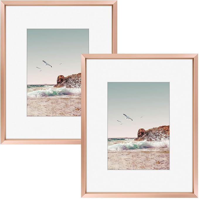 Frametory 8x10 Rose Gold Aluminum Metal Picture Frame Mat for 5x7 Glass