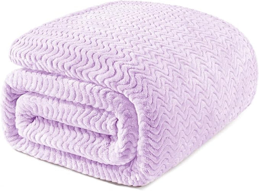Exclusivo Mezcla Soft Fleece Blanket Twin Size for Bed, Sofa, Lilac Purple | 90"x66" Breathable Lightweight Flannel Blanket for Summer, Plush Cozy Jacquard Wave for Home Decor