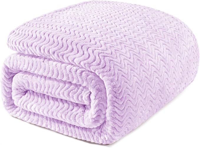 Exclusivo Mezcla Soft Fleece Blanket Queen Size for Bed, Sofa, Lilac Purple | 90"x90" Breathable Lightweight Flannel Blanket for Summer, Plush Cozy Jacquard Wave for Home Decor