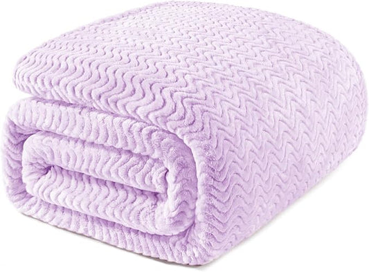 Exclusivo Mezcla Soft Fleece Blanket Queen Size for Bed, Sofa, Lilac Purple | 90"x90" Breathable Lightweight Flannel Blanket for Summer, Plush Cozy Jacquard Wave for Home Decor