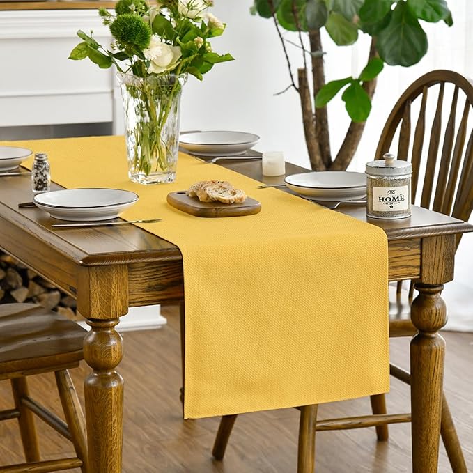 Artoid Mode Yellow Table Runner, Seasonal Summer Fall Washable Kitchen Dining Table Decoration for Home Party Decor 13x108 Inch