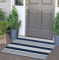 Blue and White Striped Doormat 24"x35"Washable Farmhouse Front Porch Rug | Cotton Bend with Woven Construction, Easy-care Fabric, Gentle Machine Wash and Air Dry