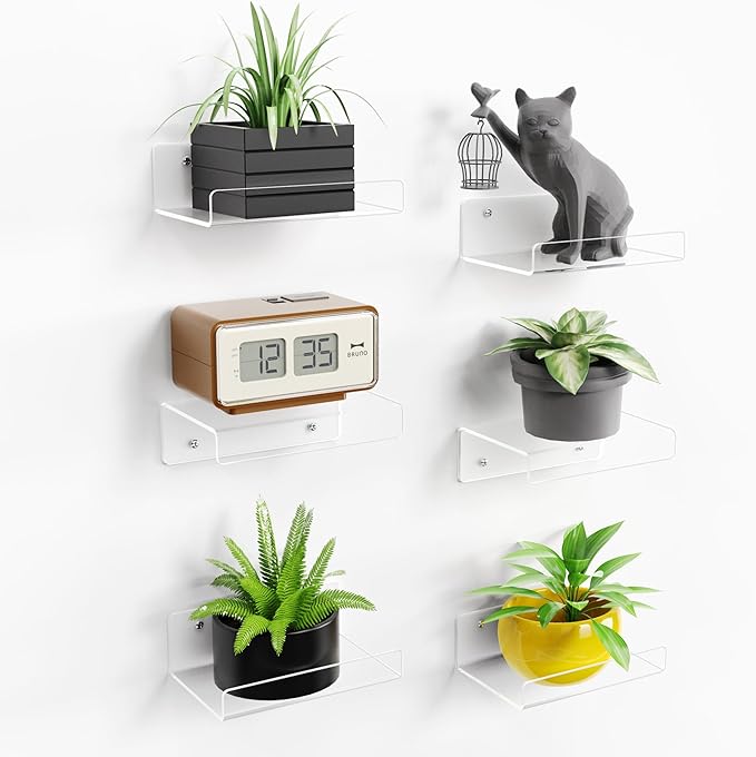 upsimples 6" Acrylic Shelves, Small Shelf for Wall Decor and Display, 6 Pcs
