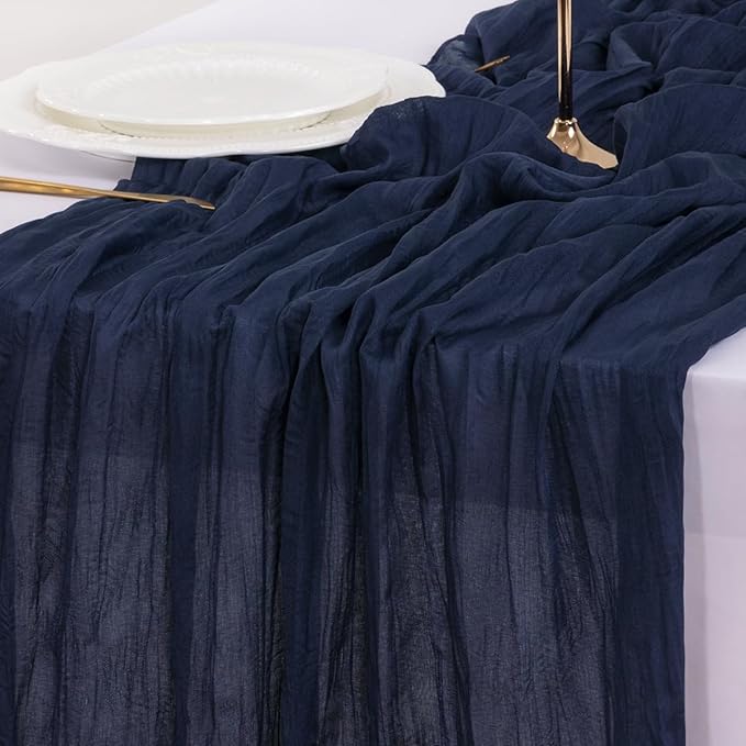 Cheesecloth Table Runner Fall Boho Wedding Birthday Party Home Decor | Navy Blue 3pcs Rustic Gauze 10FT Cheese Cloth Sheer Farmhouse Dining Runner for Baby Shower Bridal Holiday Decorations