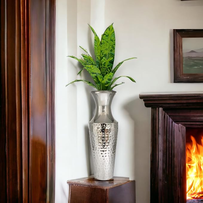 Hosley 18 Inch High Silver Color Metal Floor Vase. Ideal for Dried Flowers Gift for Floral Arrangements Wedding Home Spa Votive Candle Gardens P9
