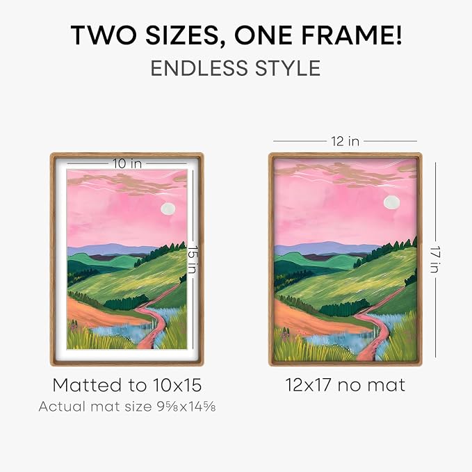 Homeforia 12x17 Mortise&Tenon Natural Oak Picture Frame, 10x15 Mat, Glass