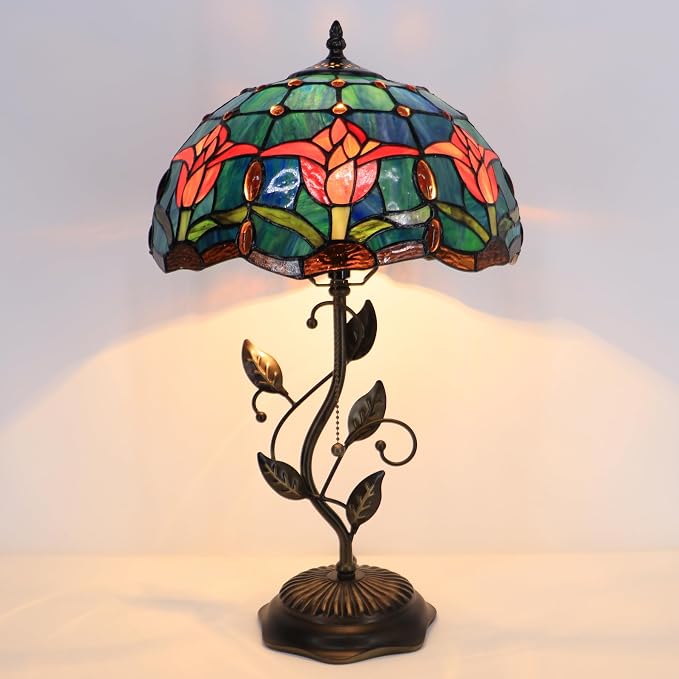 Tiffany Table Lamp Stained Glass Bedside Reading Light W12H19 inch