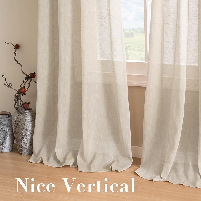 H.VERSAILTEX Linen Curtains Nickel Grommet Natural Linen Semi-Sheer Curtains 2 Panels Privacy Added Premium Soft Rich Material Drapes for Bedroom/Livingroom/Sliding Door - 52x72 - Inch - Linen