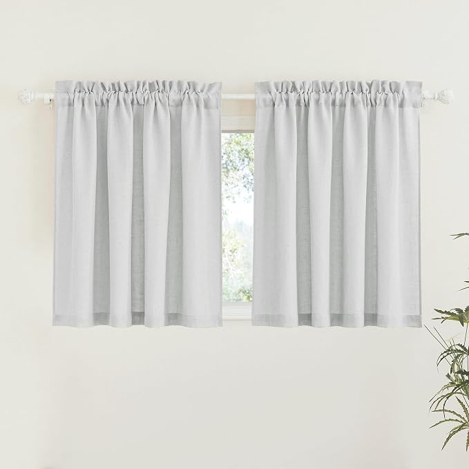 RYB HOME Linen Sheer Curtains for Kitchen, Casual Wave Texture Semi Sheer Curtains for Bedroom/Bath, Privacy Window Curtains for Home Office, Dove Grey, 52 x 45 Each Panel, 2 Pieces