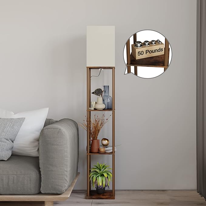 SUNMORY Floor Lamp with Shelves, Standing Lamps for Living Room, Brown