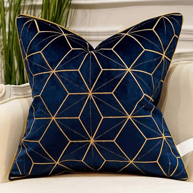 Avigers Throw Pillow Cover 20 x 20 Inch, Blue Gold, Velvet, Hidden Zipper