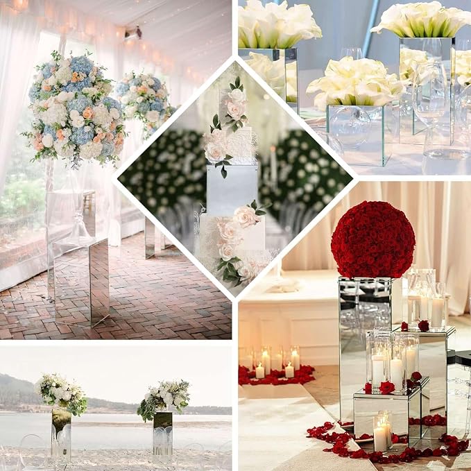 Efavormart 24" Silver Mirror Finish Wedding Decor Ideas Clear Display Box for Centerpieces with Interchangeable Lid and Base