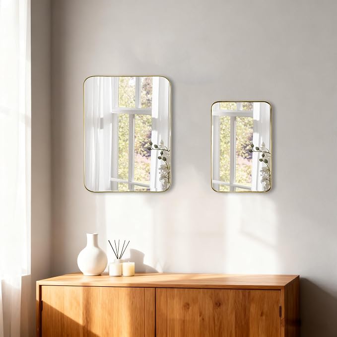 Funerom 11.8 x 7.8 inch Plastic Framed Rectangle Acrylic Mirrors,Gold | Modern Decorative for Restroom, Farmhouse