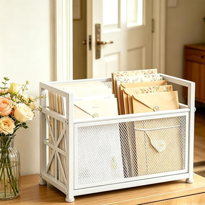 Large Magazine Rack Floor Stand, Metal White Magazine Holder Floor,14" Mesh Magazine File Holder Storage Basket Shelf Box Bin Folder Organizer for Magazines, Books, Newspapers, Tablets