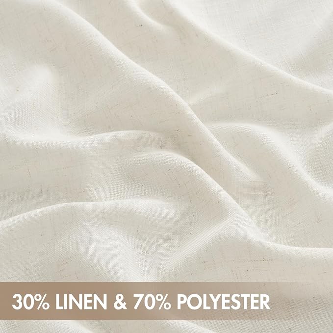 MIULEE Natural Back Tab Linen Curtains 4 Panels 42W x 63L | Linen material, light filtering, rod pocket back tab hanging, farmhouse decor for living room bedroom