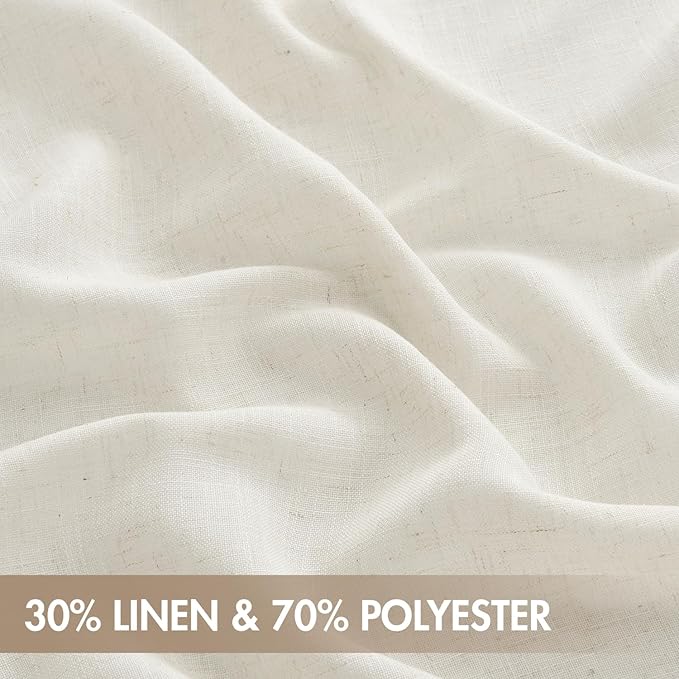 MIULEE Natural Back Tab Linen Curtains 4 Panels 42W x 90L | Linen material, light filtering, rod pocket back tab hanging, farmhouse decor for living room bedroom