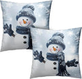 2 Pack Winter Snowman Pillow Covers Cute Winter Decor Throw Pillow Cover 22x22 Blue Decorative Cushion Cases Square Pillow Covers with Zipper for Home Party Sofa