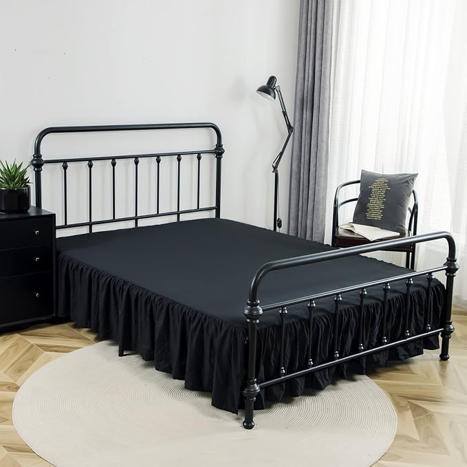 Bed Skirt Full Size Ruffled Bed Skirt with Split Corners | 14 Inch Drop Dust Ruffle Bed Skirt with Platform - Black - Wrinkle Free, Fade & Shrink Resistant