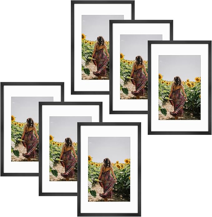Frametory 6 Pack 16x24 Black Picture Frame with Real Glass Mat for 12x18