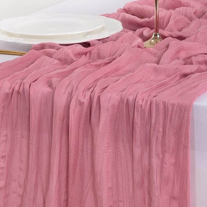 Cheesecloth Table Runner Fall Boho Wedding Birthday Party Home Decor | Mauve 10pcs Rustic Gauze 10FT Cheese Cloth Sheer Farmhouse Dining Runner for Baby Shower Bridal Holiday Decorations