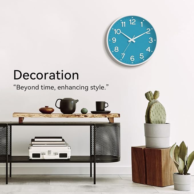 Roymnie 8 Inch Wall Clock, Battery Operated Silent Non Ticking Analog | Blue modern analog; large 3D easy-read dial for kitchen, office, bathroom & bedroom; 1 AA battery (not included)