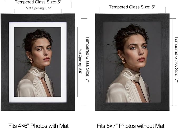 5x7 Picture Frame-Black Photo Frame,4x6 Mat,Tempered Glass,Engineered Wood