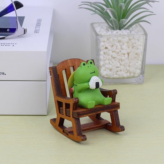 Refintural Miniature Frog Figurines Statue - Cute Frog Sculpture for Outdoor Fairy Garden and Desk Decorations - Adorable Frog Figurine Statue Decor for Plant Shelf Desk Office Bedroom(Chair)