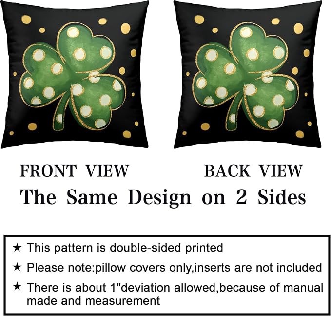 St Patricks Day Pillow Covers Lucky Blessed Pillow Cases Stripes Polka Dots Shamrock Throw Pillow Covers18x18 Set of 2 Green Black March Holiday Cushion Case for Sofa Couch Home Decor