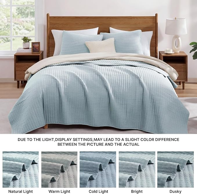 WRENSONGE Twin Quilt-Lightweight Bedspreads Sky Blue Twin Quilt Bedding Set | Soft Coverlet with Pillow Sham for All Seasons, Suitable for Bed & Couch, 2 Pieces, 66"x92"
