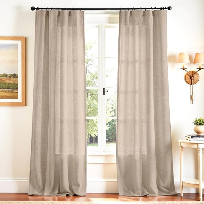 jinchan Linen Curtains Light Filtering Back Tab 50x120 Inch 2 Panels Taupe | Semi Sheer Curtains 120 inch length for Bedroom Living Room, Modern Farmhouse Drapes with Rod Pocket, Natural Boho Curtains