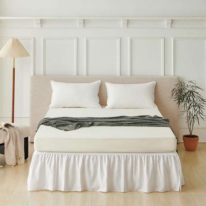 Bed Skirt Queen Size Ruffled Bed Skirt, 22'' Queen Dust Ruffle Bed Skirts | With Split Corners, Dust Ruffle with Platform, Microfiber, Breathable, Soft, Easy Fit, White