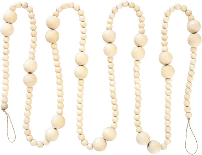 7ft Wooden Beads Garlands, Xmas Bead Garland Round Craft Bead, Wall Hanging for Country Natural Holiday Christmas Tree, Wooden Beads for Home Décor 2 Ball Design (Natural Wood)