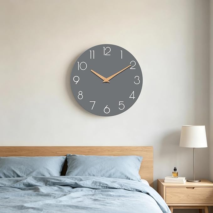 cicininc 8 Inch Battery Operated Wall Clock, Silent Analog, Gray | Kitchen | Office | Bedroom | Bathroom | Small Size | Easy-to-read Numbers