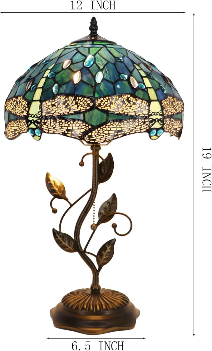 Tiffany Table Lamp Stained Glass Bedside Reading Light W12H19 inch